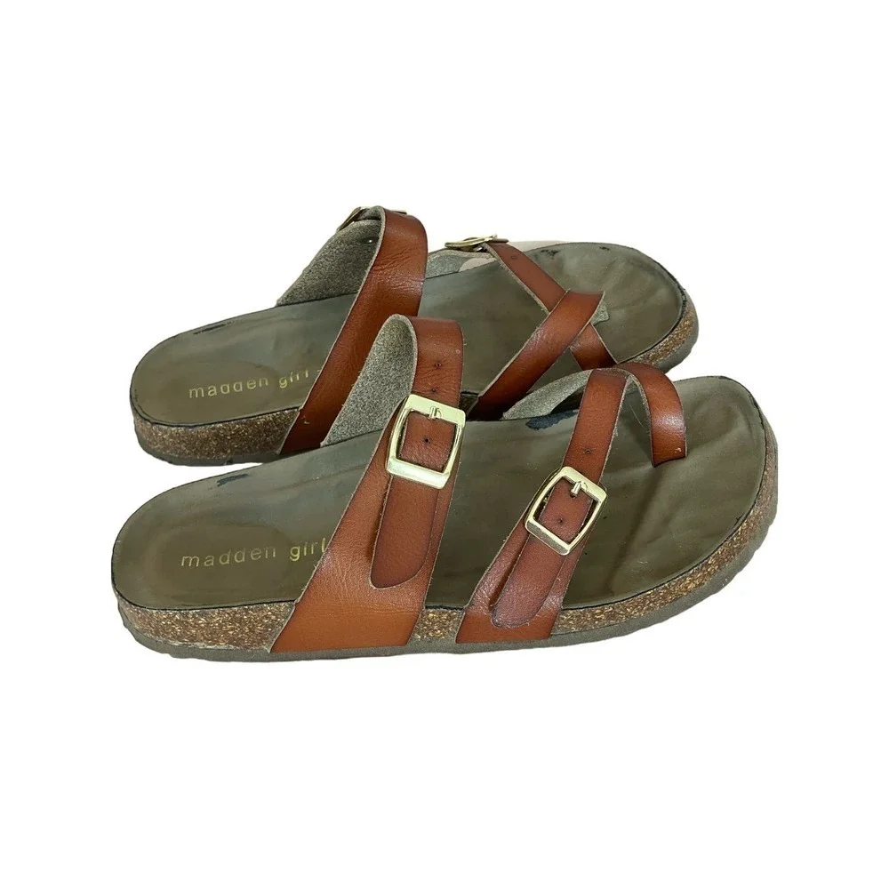 Madden Girl Mayari Birkenstock Style Strappy Cork Sandals Camel Tan Size 7*